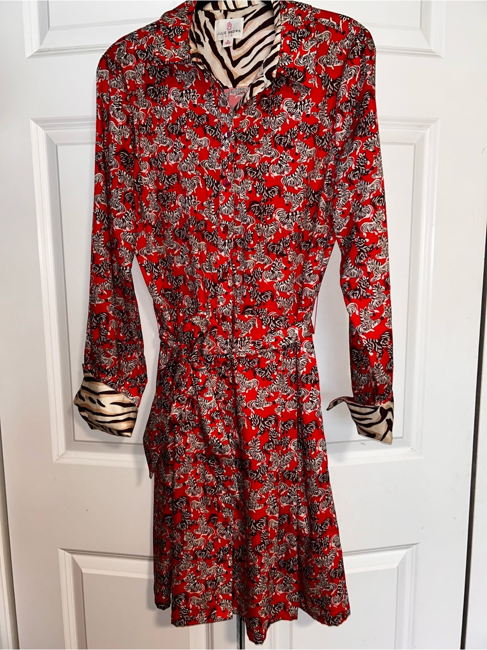 JB by Julie Brown Red Zebra-Print Long Sleeve Shirt Dress